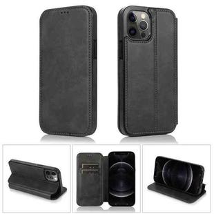For iPhone 12 Pro Max Strong Magnetic Closure PU + TPU Leather Case with Card Slots & Holder(Black)