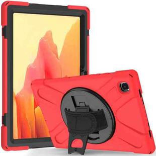 For Samsung Galaxy Tab A7 (2020) T500/T505 360 Degree Rotation PC + Silicone Protective Case with Holder & Hand-strap(Red)