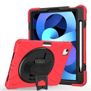 For iPad Air 2022 / 2020 10.9 360 Degree Rotation PC + Silicone Protective Case with Holder & Hand-strap(Red)