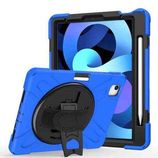 For iPad Air 2022 / 2020 10.9 360 Degree Rotation PC + Silicone Protective Case with Holder & Hand-strap(Blue)
