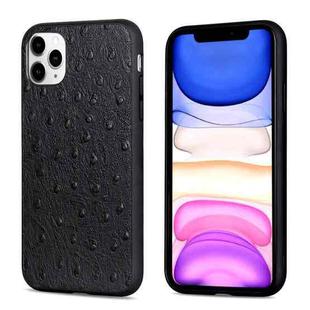 For iPhone 11 Pro Max Ostrich Texture Genuine Leather Protective Case (Black)