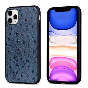 For iPhone 11 Pro Max Ostrich Texture Genuine Leather Protective Case (Blue)