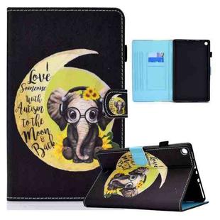 For Amazon Kindle Fire HD10 2015 / 2017 / 2019 Colored Drawing Horizontal Flip Leather Case with Holder & Card Slots & Sleep / Wake-up Function(Moon Baby Elephant)
