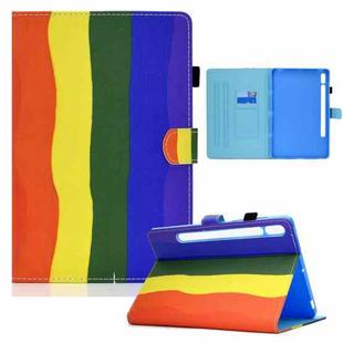 For Samsung Galaxy Tab S8 / Galaxy Tab S7 T870 / T875 Colored Drawing Horizontal Flip Leather Case with Holder & Card Slots & Sleep / Wake-up Function(Rainbow)