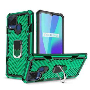 For OPPO Realme C15 Cool Armor PC + TPU Shockproof Case with 360 Degree Rotation Ring Holder(Dark Green)