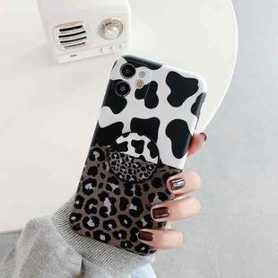 For iPhone 12 mini Precision Hole Shockproof Protective Case with Holder (Leopard + Milk Cow)