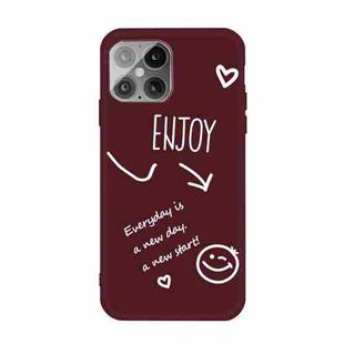 For iPhone 12 / 12 Pro Enjoy Smiley Heart Pattern Shockproof TPU Case(Wine Red)