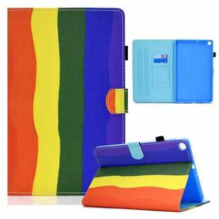 For Samsung Galaxy Tab A10.1 (2019) T510 Colored Drawing Horizontal Flip Leather Case with Holder & Card Slots(Rainbow)