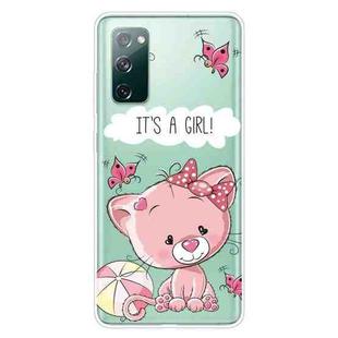 For Samsung Galaxy S20 FE Shockproof Painted Transparent TPU Protective Case(Cute Cat)