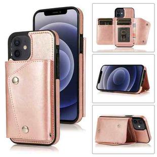 For iPhone 12 mini Shockproof PU + TPU Leather Case with Card Slots & Holder & Photo Frame & Wallet & Lanyard (Rose Gold)