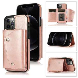 For iPhone 12 / 12 Pro Shockproof PU + TPU Leather Case with Card Slots & Holder & Photo Frame & Wallet & Lanyard(Rose Gold)