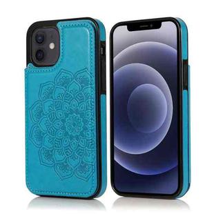 For iPhone 12 mini Double Buckle Mandala Pattern PU+TPU Protective Case with Card Slots & Holder & Photo Frame (Blue)