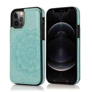 For iPhone 12 / 12 Pro Double Buckle Mandala Pattern PU+TPU Protective Case with Card Slots & Holder & Photo Frame(Green)