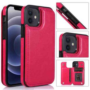 For iPhone 12 mini Shockproof PU + TPU Leather Case with Card Slots & Holder & Photo Frame & Wallet (Rose Red)