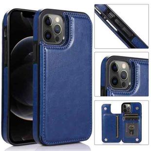 For iPhone 12 Pro Max Shockproof PU + TPU Leather Case with Card Slots & Holder & Photo Frame & Wallet(Blue)