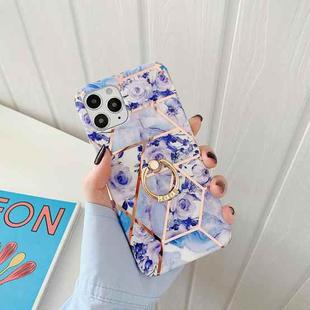 Plating Splicing Pattern Soft TPU Protective Case With Stand Ring Holder For iPhone 11(Stitching Blue Flowers)