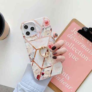 Plating Splicing Pattern Soft TPU Protective Case With Stand Ring Holder For iPhone 11(Stitching White Flowers)