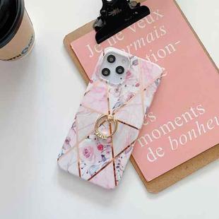 Plating Splicing Pattern Soft TPU Protective Case With Stand Ring Holder For iPhone 11(Stitching Pink Flowers)