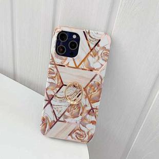 Plating Splicing Pattern Soft TPU Protective Case With Stand Ring Holder For iPhone 11 Pro(Stitching Gold Flowers)