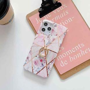 Plating Splicing Pattern Soft TPU Protective Case With Stand Ring Holder For iPhone 11 Pro(Stitching Pink Flowers)