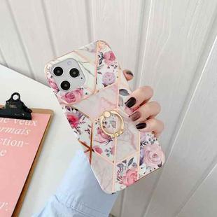 Plating Splicing Pattern Soft TPU Protective Case With Stand Ring Holder For iPhone 11 Pro(Stitching Retro Flowers)