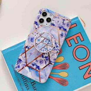 Electroplating Stitching Pattern Soft TPU Protective Case With Folding Holder For iPhone 11(Stitching Blue Flowers)