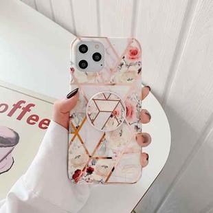 Electroplating Stitching Pattern Soft TPU Protective Case With Folding Holder For iPhone 11(Stitching White Flowers)