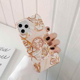 Electroplating Stitching Pattern Soft TPU Protective Case with Rose Gold Stand Ring Holder For iPhone 12 / 12 Pro(Stitching Gold Flowers)