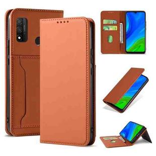 For Huawei P Smart 2020 Strong Magnetism Liquid Feel Horizontal Flip Leather Case with Holder & Card Slots & Wallet(Brown)