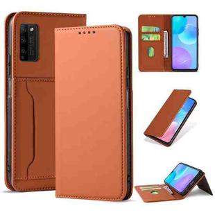 For Huawei Honor 30 Lite Strong Magnetism Liquid Feel Horizontal Flip Leather Case with Holder & Card Slots & Wallet(Brown)