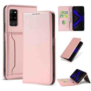 For Huawei Honor Play 4 Pro Strong Magnetism Liquid Feel Horizontal Flip Leather Case with Holder & Card Slots & Wallet(Rose Gold)