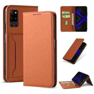 For Huawei Honor Play 4 Pro Strong Magnetism Liquid Feel Horizontal Flip Leather Case with Holder & Card Slots & Wallet(Brown)