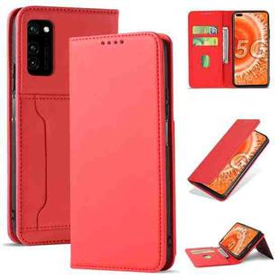 For Huawei Honor V30 Strong Magnetism Liquid Feel Horizontal Flip Leather Case with Holder & Card Slots & Wallet(Red)