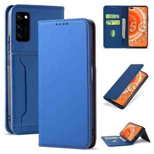 For Huawei Honor V30 Strong Magnetism Liquid Feel Horizontal Flip Leather Case with Holder & Card Slots & Wallet(Blue)