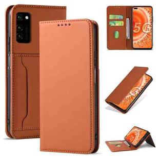 For Huawei Honor V30 Strong Magnetism Liquid Feel Horizontal Flip Leather Case with Holder & Card Slots & Wallet(Brown)