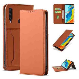 For Huawei P30 Lite / Nova 4e Strong Magnetism Liquid Feel Horizontal Flip Leather Case with Holder & Card Slots & Wallet(Brown)