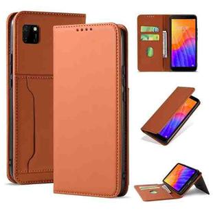 For Huawei Y5P / Honor 9S Strong Magnetism Liquid Feel Horizontal Flip Leather Case with Holder & Card Slots & Wallet(Brown)