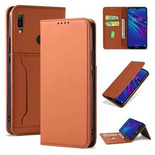 For Huawei Y6(2019) / Honor 8A Strong Magnetism Liquid Feel Horizontal Flip Leather Case with Holder & Card Slots & Wallet(Brown)