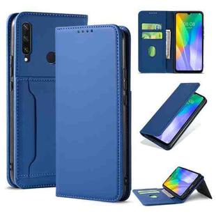 For Huawei Y6P Strong Magnetism Liquid Feel Horizontal Flip Leather Case with Holder & Card Slots & Wallet(Blue)
