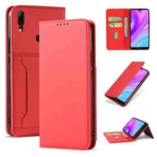 For Huawei Y7 (2019) / Y7 Prime (2019) Strong Magnetism Liquid Feel Horizontal Flip Leather Case with Holder & Card Slots & Wallet(Red)