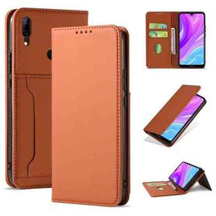 For Huawei Y7 (2019) / Y7 Prime (2019) Strong Magnetism Liquid Feel Horizontal Flip Leather Case with Holder & Card Slots & Wallet(Brown)