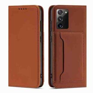 For Samsung Galaxy S20 FE 5G / S20 Fan Edition / S20 Lite Strong Magnetism Liquid Feel Horizontal Flip Leather Case with Holder & Card Slots & Wallet(Brown)