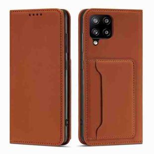 For Samsung Galaxy A42 Strong Magnetism Liquid Feel Horizontal Flip Leather Case with Holder & Card Slots & Wallet(Brown)