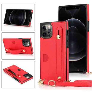 For iPhone 12 / 12 Pro PU+TPU Shockproof Protective Case with Crossbody Lanyard & Holder & Card Slot & Wrist Strap(Red)