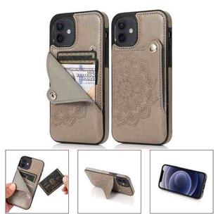 For iPhone 12 mini Mandala Embossed Pattern PU+TPU Protective Case with Card Slots & Holder (Grey)