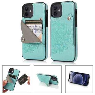 For iPhone 12 mini Mandala Embossed Pattern PU+TPU Protective Case with Card Slots & Holder (Green)