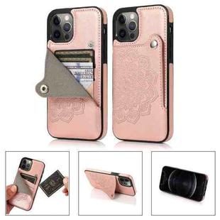 For iPhone 12 / 12 Pro Mandala Embossed Pattern PU+TPU Protective Case with Card Slots & Holder(Rose Gold)