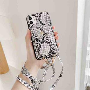 For iPhone 11 Crocodile Pattern PU + PC Case with Card Slot & Shoulder Strap (White)