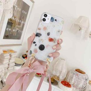 For iPhone 11 Gold Foil Style Dropping Glue Ribbon Bow TPU Protective Case with Neck Strap (Ink Dot)