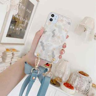 For iPhone 11 Pro Gold Foil Style Dropping Glue Ribbon Bow TPU Protective Case with Neck Strap (Brush)